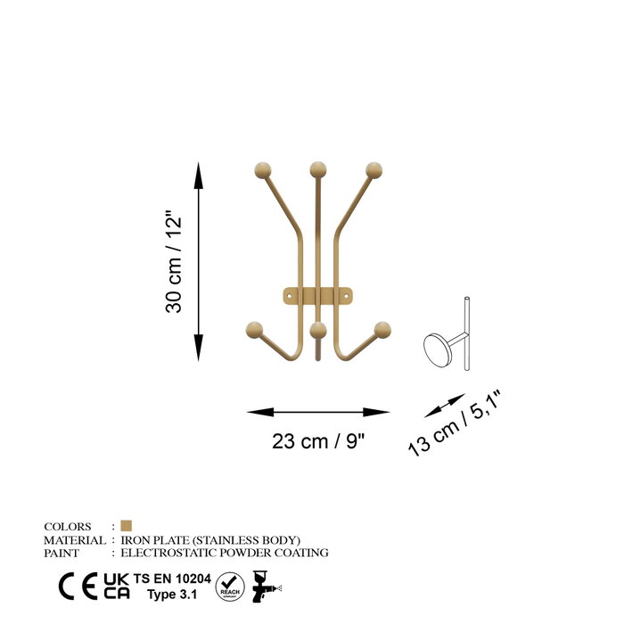 Wallity Ant-A Gancho de pared metálico Dorado